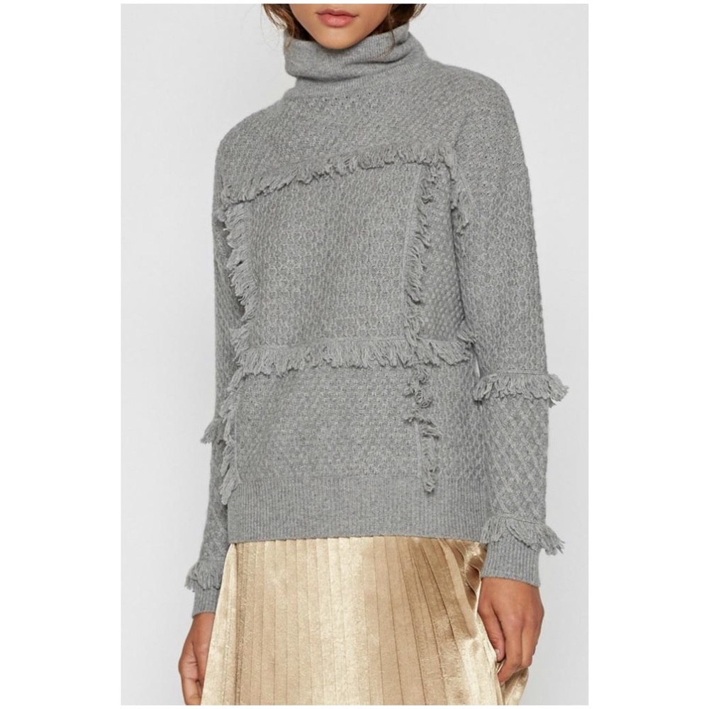 Joie Paisli sweater heather gray fringe pullover small